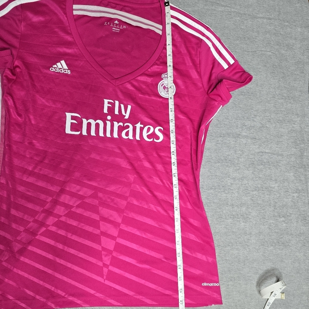Sergio Ramos Adidas Women's Bright Pink V-Neck Jersey REAL MADRID 2014 2015 AWAY - Picture 9 of 13